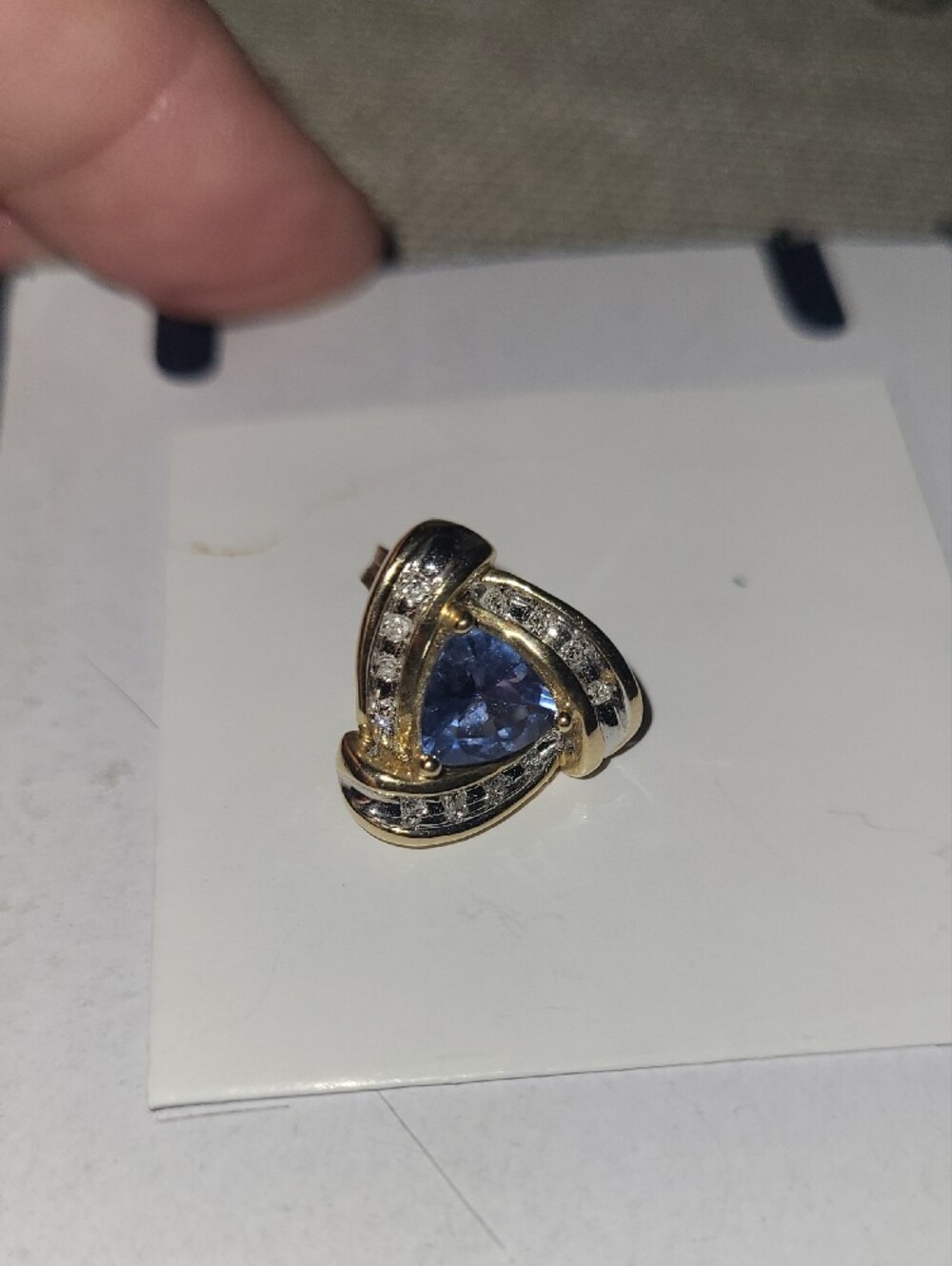 10k Gold - Blue Stone With Diamond accents Stud Earrings - Picture 2 of 4